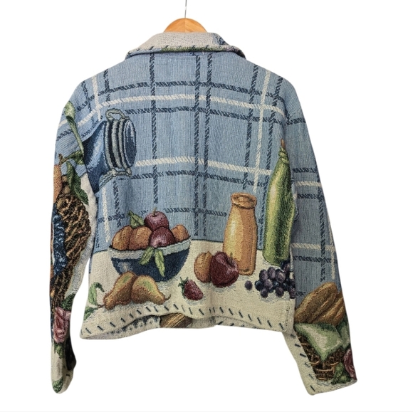 Vtg Tapestry Jacket Art-to-Wear French Country Still Life Woven Boxy Cottagecore - Picture 4 of 4